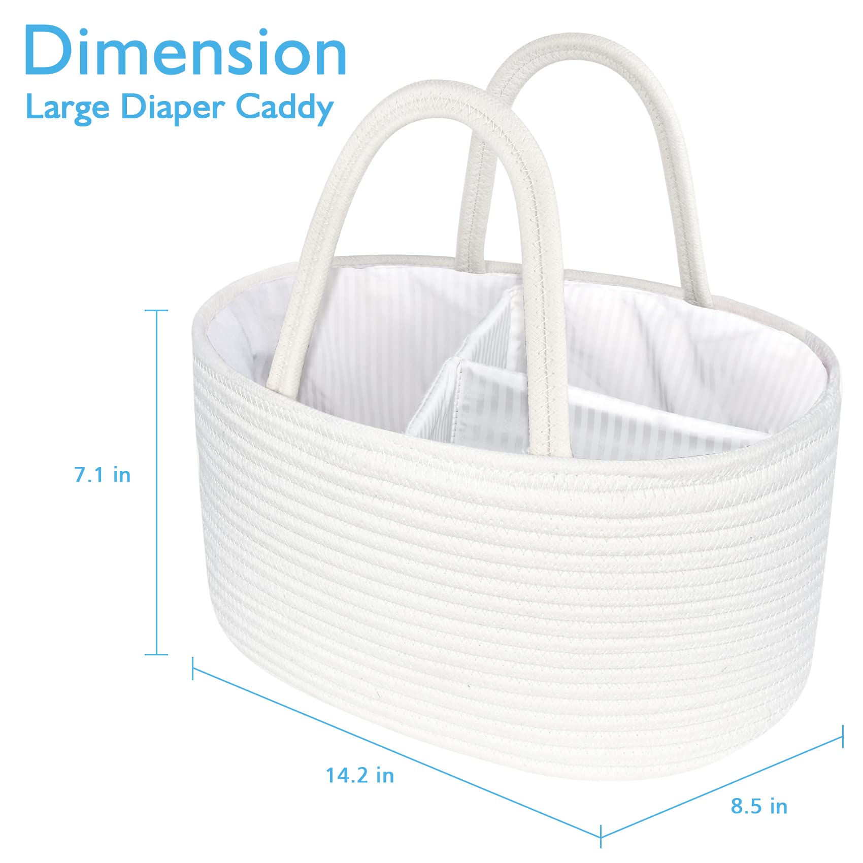 ABenkle Baby Diaper Caddy, Nursery Storage Bin and Car Organizer for Diapers and Baby Wipes, Cotton Rope Diaper Basket Caddy, Changing Table Diaper Storage Caddy Baby Gift Baskets, White