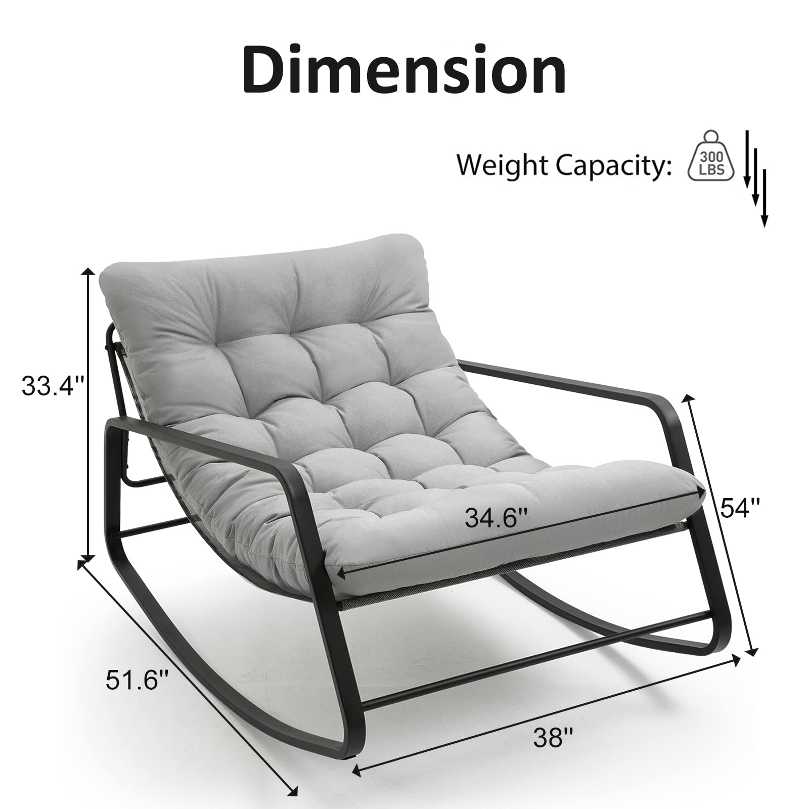 ZJhome Linen Fabric Accent Rocking Recliner Chair Nursery, Comfortable Upholstered Nursing Glider Rocker Armchair for Living Room, Bedroom, Courtyard(Gray)