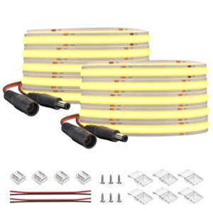 BTF-LIGHTING FCOB COB Flexible High Density Uniform Light LED Strip 14W/m 2x16.4FT Total 32.8FT DC24V Daylight White 6000K 528LED/m CRI 90+ 10mm Width LED Ribbon (No Adapter or Controller)