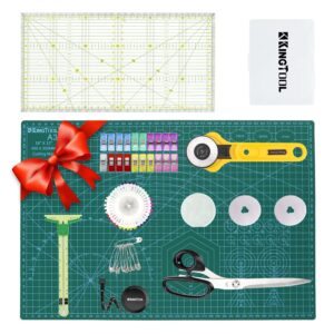 78 pcs rotary cutter set - kingtool 45mm cutter kit with a3 cutting mat, fabric scissors 3 replacement blades, quilting rulers, sewing clips, sewing pins - perfect for crafting,quilting,sewing