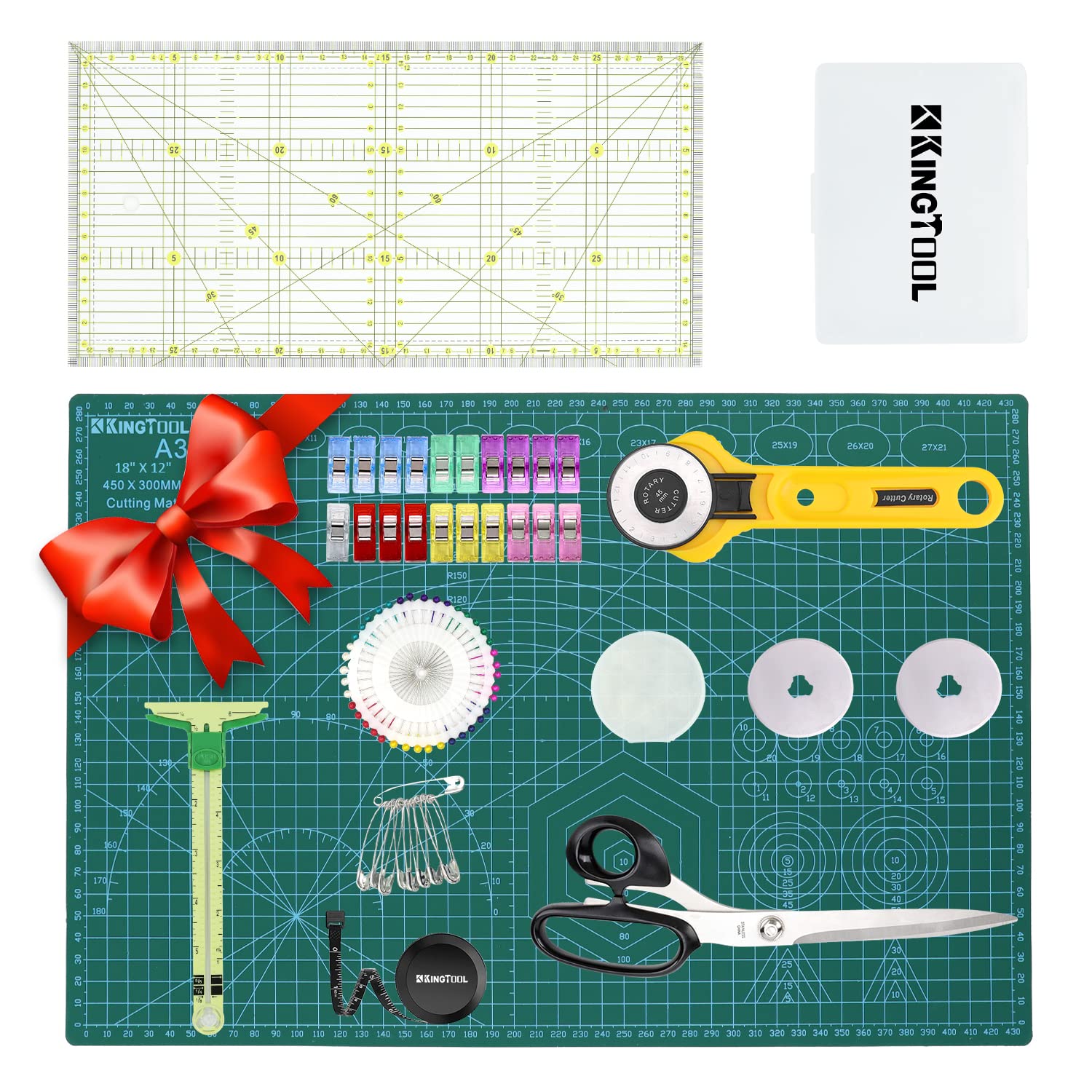 78 Pcs Rotary Cutter Set - KingTool 45mm Cutter Kit with A3 Cutting Mat, Fabric Scissors 3 Replacement Blades, Quilting Rulers, Sewing Clips, Sewing Pins - Perfect for Crafting,Quilting,Sewing