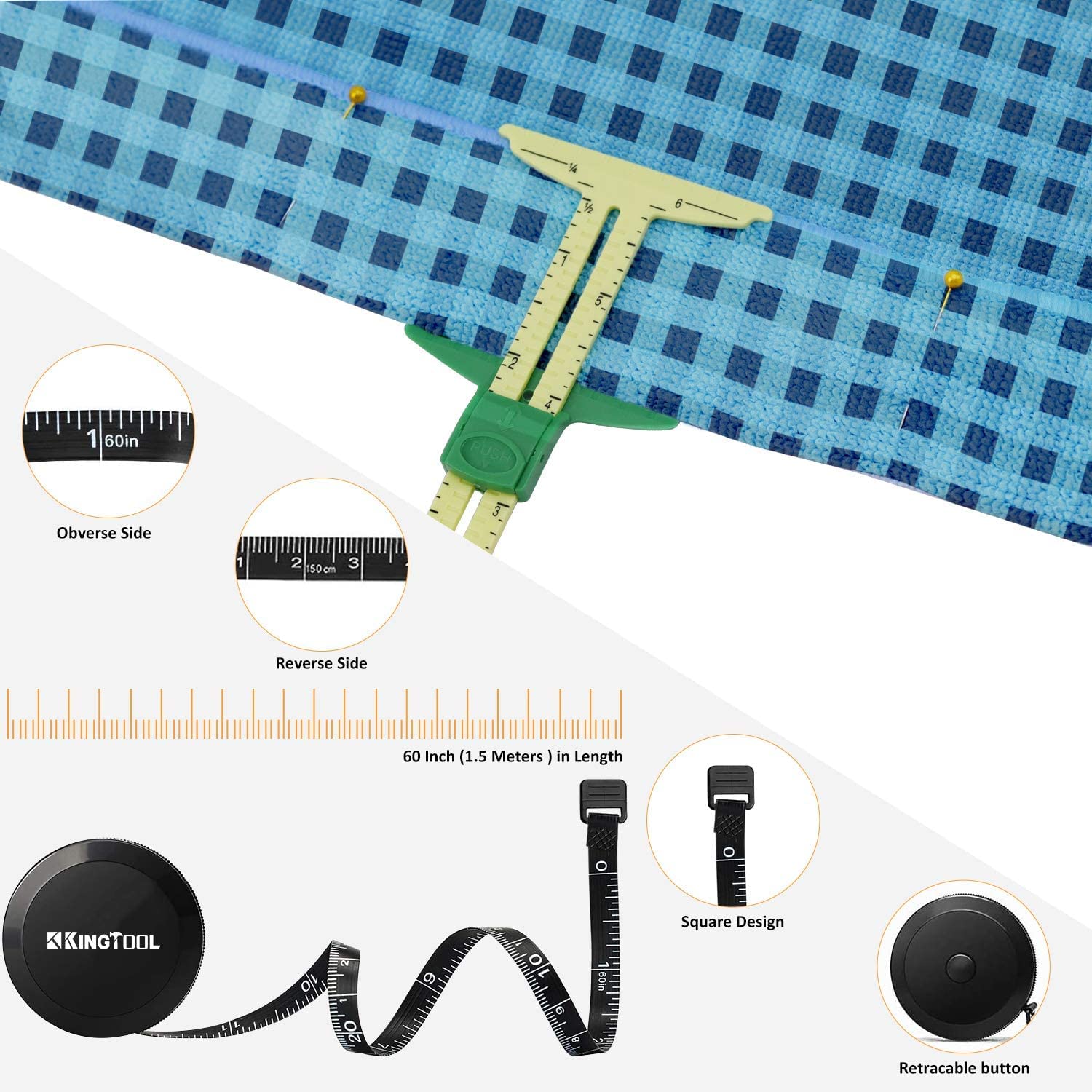 78 Pcs Rotary Cutter Set - KingTool 45mm Cutter Kit with A3 Cutting Mat, Fabric Scissors 3 Replacement Blades, Quilting Rulers, Sewing Clips, Sewing Pins - Perfect for Crafting,Quilting,Sewing