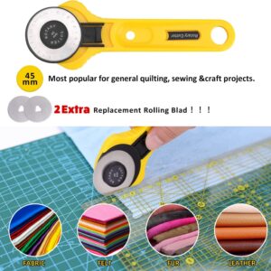 78 Pcs Rotary Cutter Set - KingTool 45mm Cutter Kit with A3 Cutting Mat, Fabric Scissors 3 Replacement Blades, Quilting Rulers, Sewing Clips, Sewing Pins - Perfect for Crafting,Quilting,Sewing