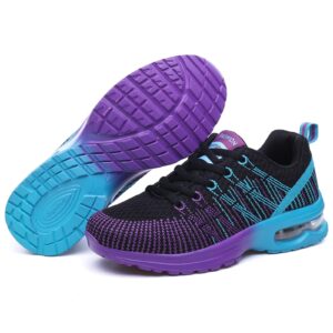 running shoes air cushioning for women's athletic trail running walking fitness gym sport fashion tennis sneaker shoe ladies girl lace-up light weight breathable, purple size 10-inside 25.5cm