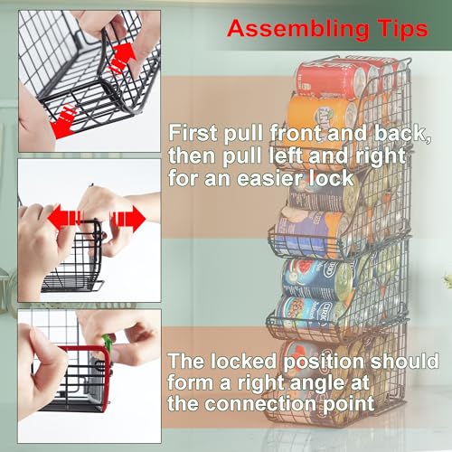 Can Storage Organizer Pantry, Stackable Kitchen Canned Food Holder With Handles, Can Organizer For Pantry Countertop Cabinet, Beverage Drink Pop Soda Can Dispenser Patent Pending (Black, 4 pack)