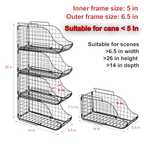 Can Storage Organizer Pantry, Stackable Kitchen Canned Food Holder With Handles, Can Organizer For Pantry Countertop Cabinet, Beverage Drink Pop Soda Can Dispenser Patent Pending (Black, 4 pack)