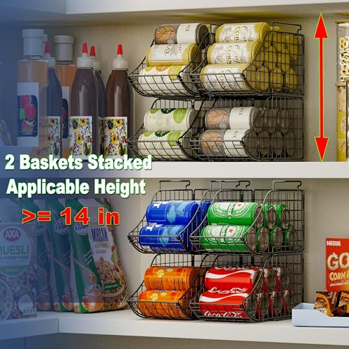 Can Storage Organizer Pantry, Stackable Kitchen Canned Food Holder With Handles, Can Organizer For Pantry Countertop Cabinet, Beverage Drink Pop Soda Can Dispenser Patent Pending (Black, 4 pack)