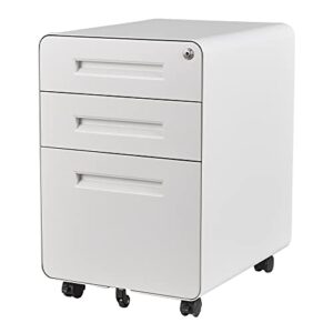 afaif 3 drawer file cabinet with lock, metal filing cabinets for home office, small rolling file cabinet under desk office drawer mobile storage cabinet fits letter/legal/a4 size, white