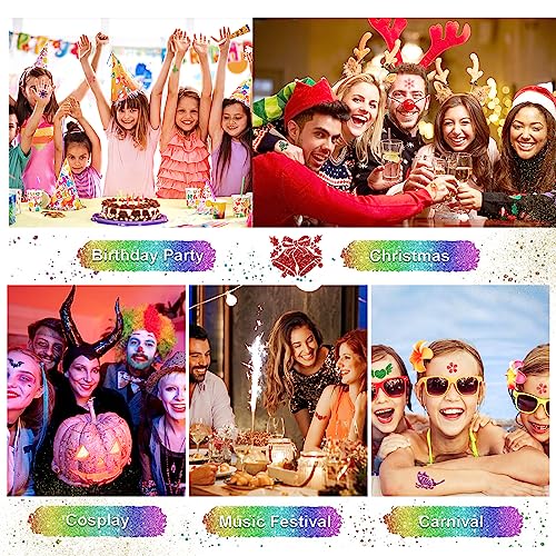 Temporary Glitter Tattoos Kids,32 Glitter Colors and 6 Fluorescent Colors,165 Stencils,2 diamond stickers,3 Glue,5 Brushes,1 Powder Puff,Adults and Kids Arts Glitter Kit,Holiday Gifts for Girls&Boys.