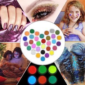Temporary Glitter Tattoos Kids,32 Glitter Colors and 6 Fluorescent Colors,165 Stencils,2 diamond stickers,3 Glue,5 Brushes,1 Powder Puff,Adults and Kids Arts Glitter Kit,Holiday Gifts for Girls&Boys.