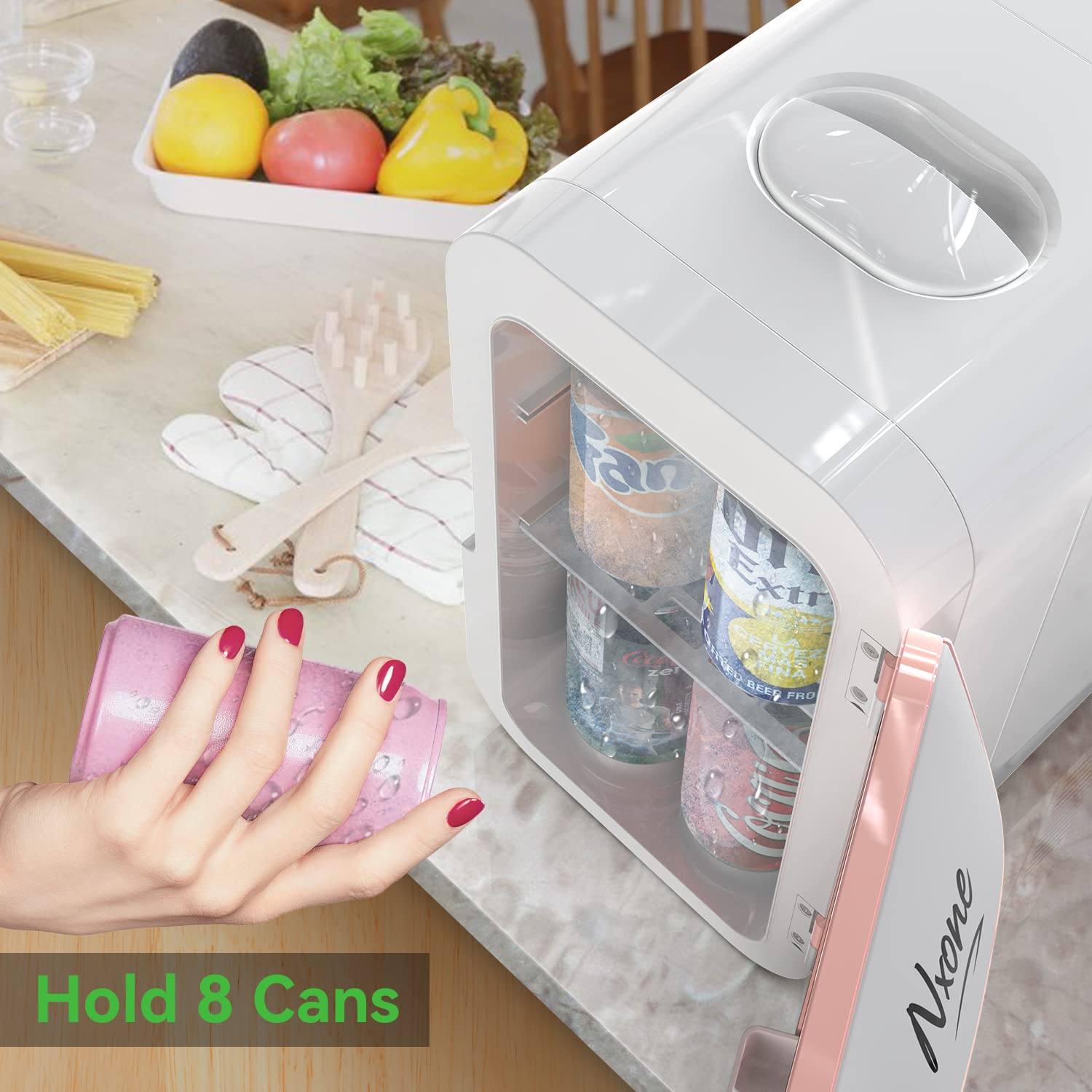 NXONE Mini Fridge,8 Can/6 Liter Small Refrigerator,110VAC/ 12V DC Portable Thermoelectric Cooler and Warmer Freezer Skincare Desk Little Tiny fridge for Cosmetics,Foods, Bedroom,Dorm,Office,and Car