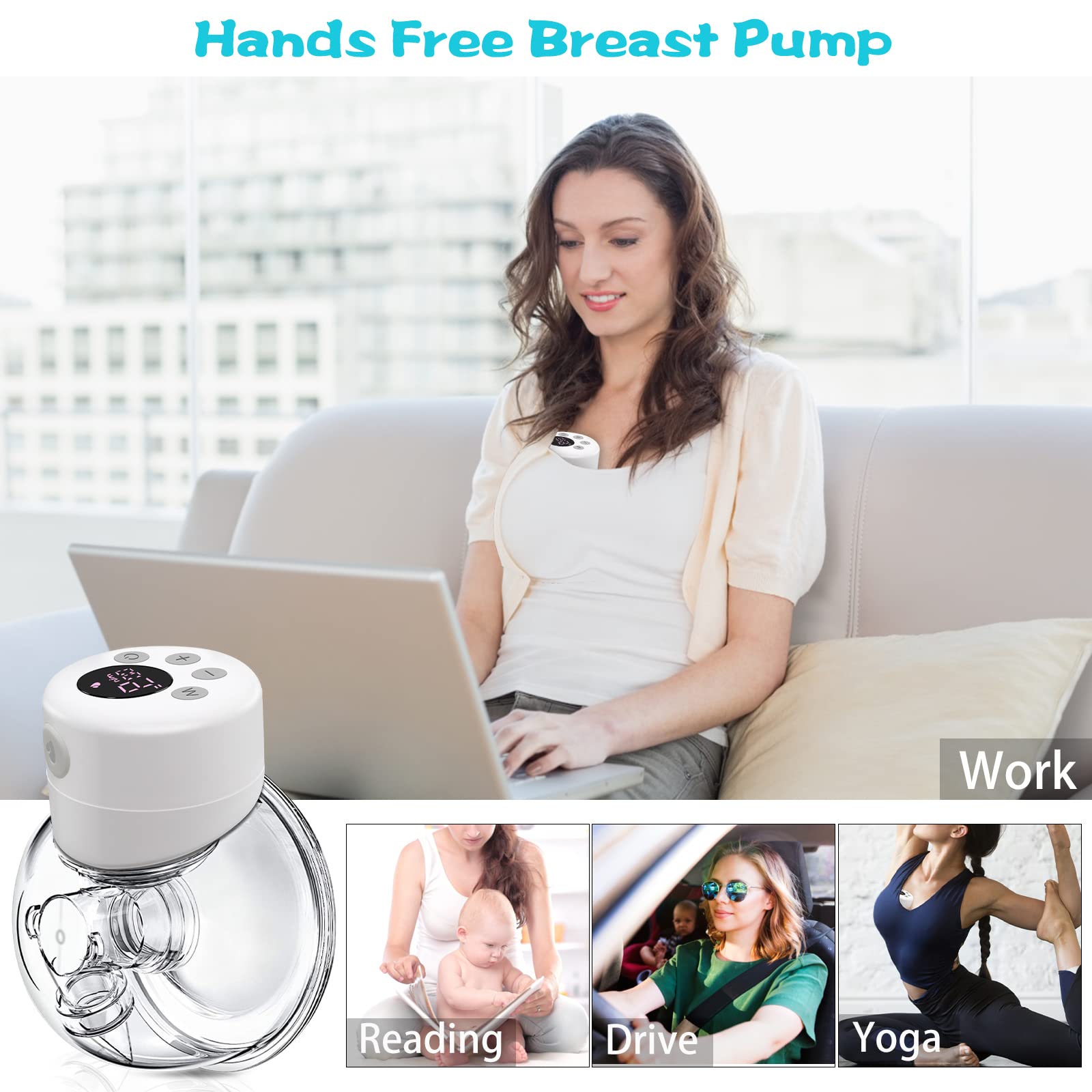 Double Wearable Breast Pump,Hands Free Breast Pump with LCD Display, 2 Modes & 9 Levels of Suction, Memory Function, Hands Free Painless,Portable Breast Pump,24mm Flange