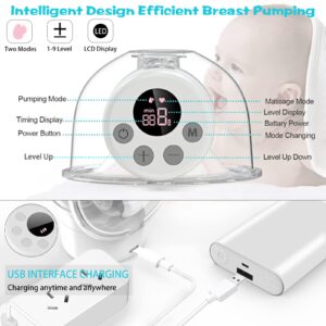 Double Wearable Breast Pump,Hands Free Breast Pump with LCD Display, 2 Modes & 9 Levels of Suction, Memory Function, Hands Free Painless,Portable Breast Pump,24mm Flange