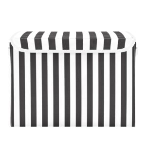kigai storage basket black and white stripes storage boxes with lids and handle, large storage cube bin collapsible for shelves closet bedroom living room, 16.5x12.6x11.8 in