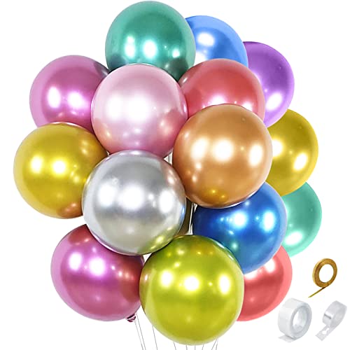 BEEYUUD 120 Pcs Metallic Balloons 12 Inch, Shiny Chrome Balloons Assorted Colors, Helium Balloons Colorful Party Balloons for Birthday Wedding Baby Shower Decor.…, Blue,green,pink,purple,red,silver