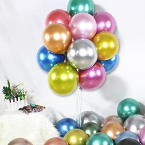 BEEYUUD 120 Pcs Metallic Balloons 12 Inch, Shiny Chrome Balloons Assorted Colors, Helium Balloons Colorful Party Balloons for Birthday Wedding Baby Shower Decor.…, Blue,green,pink,purple,red,silver