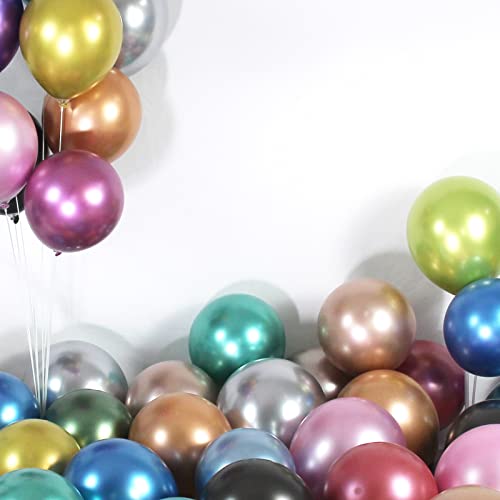 BEEYUUD 120 Pcs Metallic Balloons 12 Inch, Shiny Chrome Balloons Assorted Colors, Helium Balloons Colorful Party Balloons for Birthday Wedding Baby Shower Decor.…, Blue,green,pink,purple,red,silver