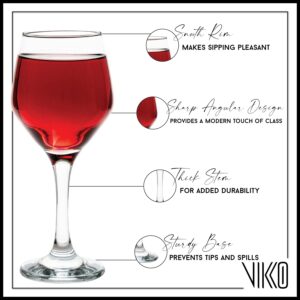 Vikko Wine Glasses, Set of 6 Stemmed Wine Glasses for Red and White Wine, 11.25 Oz Capacity, Thick and Durable Wine Glasses, Small Wine Glasses with Stem, Red Wine Glasses