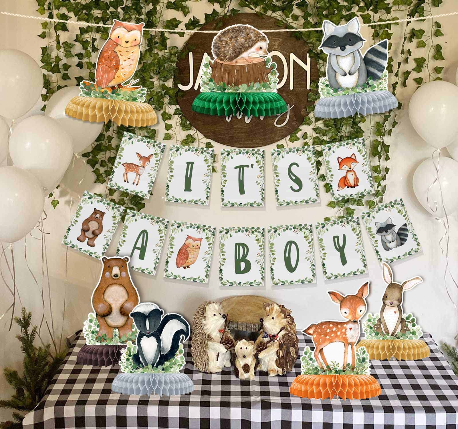 9Pcs Woodland Animals Honeycomb Centerpieces, Woodland Baby Shower for Table Decorations, Forest Themed Birthday Party Supplies, Wild One Birthday Party Decorations for Boys Girls