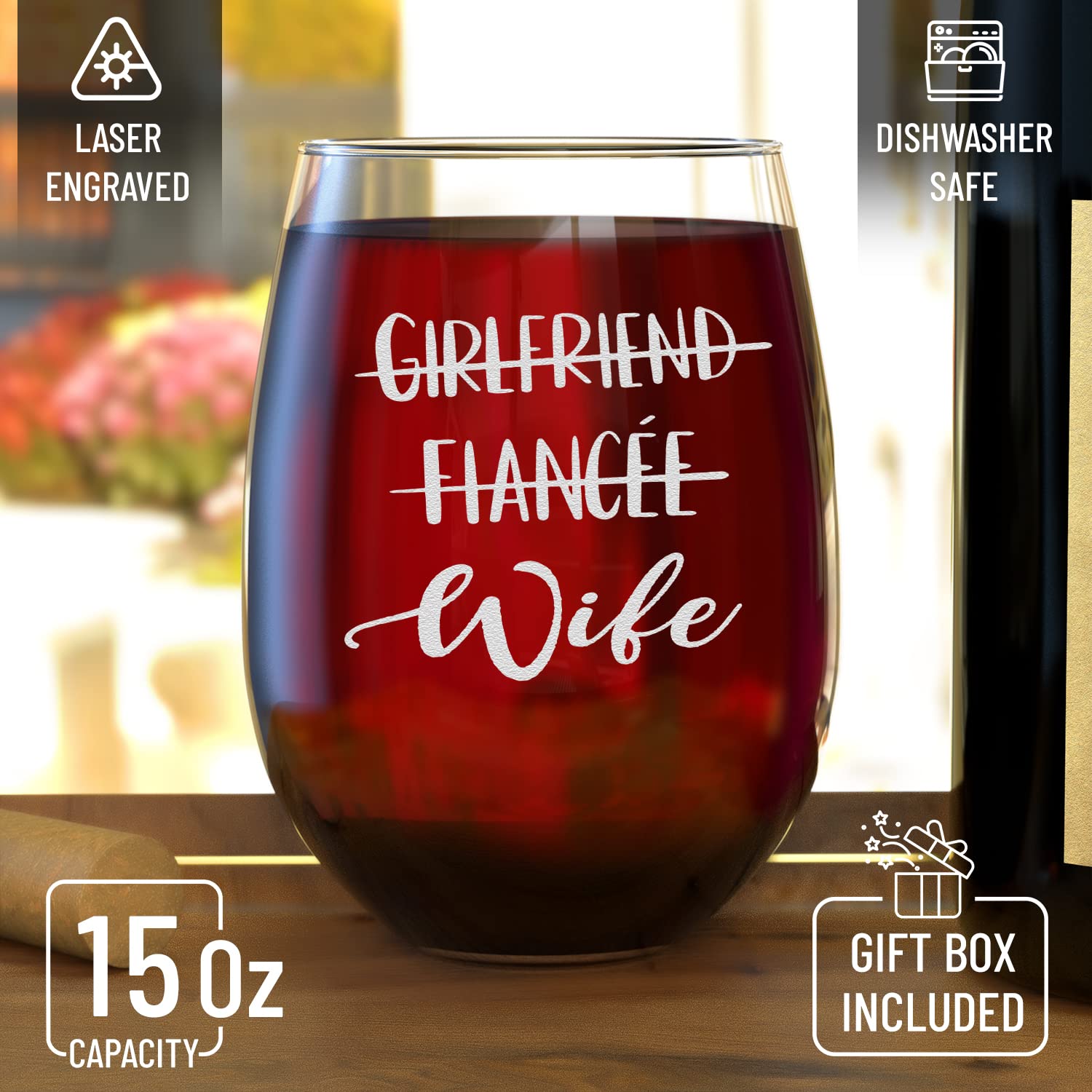 shop4ever® Boyfriend Fiance Husband Girlfriend Fiancee Wife Couples Gift Set Engraved Whiskey Glass and Stemless Wine Glass for Him for Her