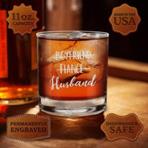 shop4ever® Boyfriend Fiance Husband Girlfriend Fiancee Wife Couples Gift Set Engraved Whiskey Glass and Stemless Wine Glass for Him for Her