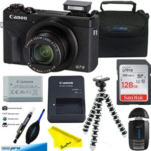 canon powershot g7 x mark iii digital camera (black) pro bundle + camera bag + sandisk 128gb memory card + flex tripod + sd card reader + cleaning kit (renewed)