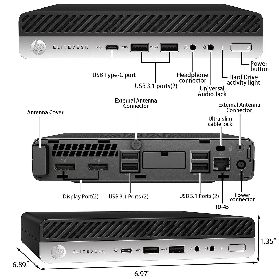 HP Micro PC EliteDesk 800 G4 Windows 11 Tiny Desktop,i5 Hexa-Core Mini Business Computers 16GB Ram 256GB NVMe M.2 SSD,WiFi,BT,HDMI,DP,USB-C,4K Support,Wireless K&M + TJJ Mouse PAD(Renewed)