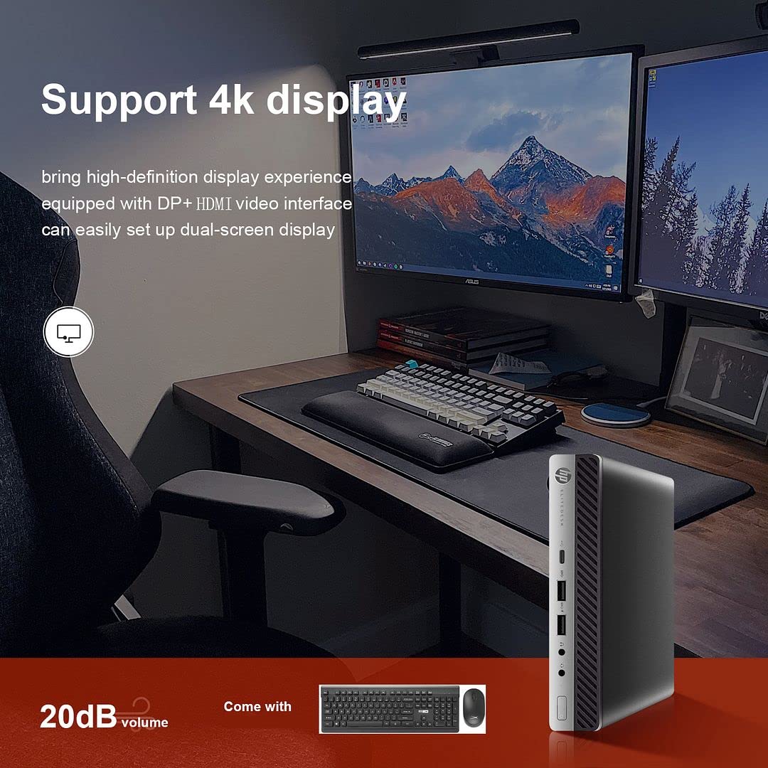 HP Micro PC EliteDesk 800 G4 Windows 11 Tiny Desktop,i5 Hexa-Core Mini Business Computers 16GB Ram 256GB NVMe M.2 SSD,WiFi,BT,HDMI,DP,USB-C,4K Support,Wireless K&M + TJJ Mouse PAD(Renewed)