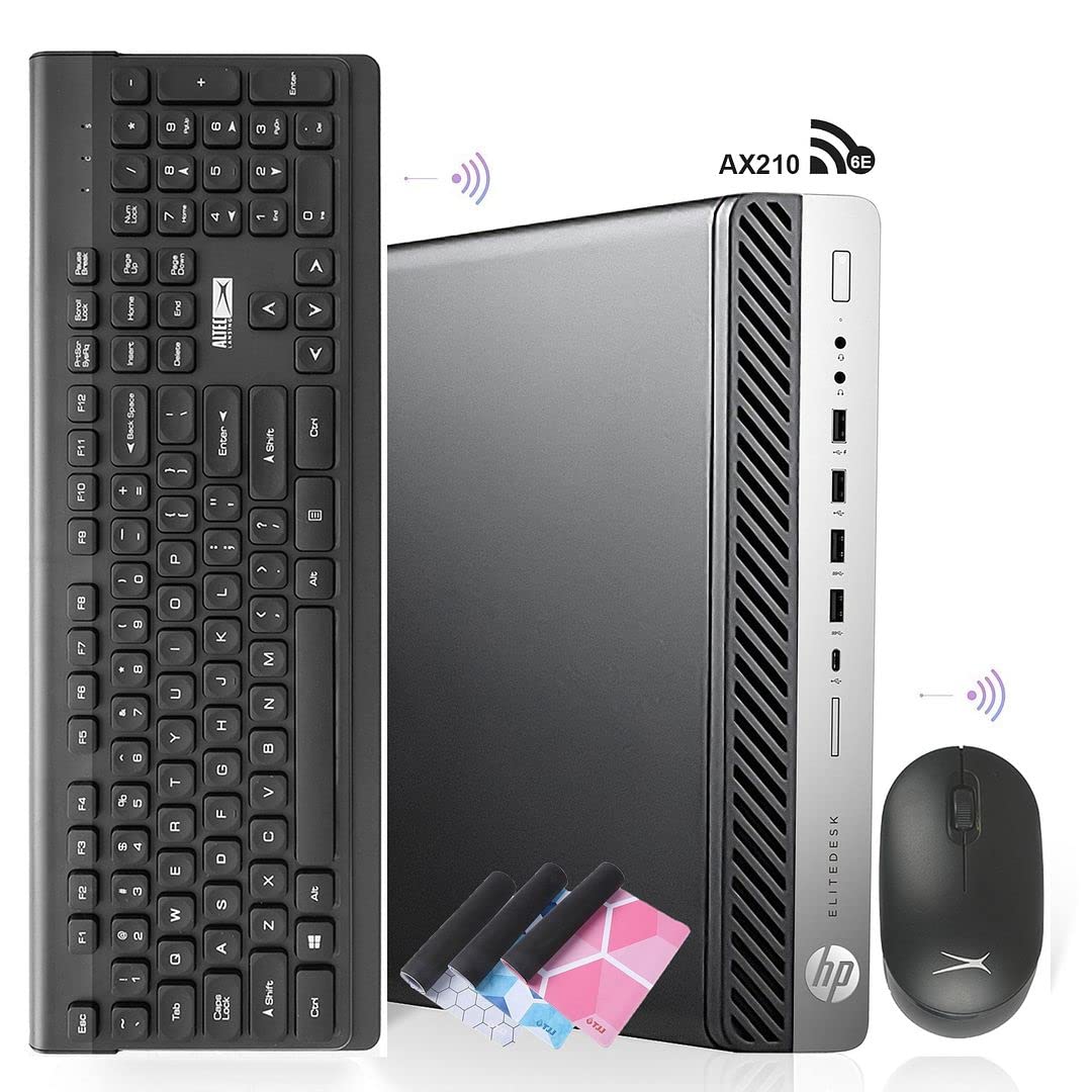 HP Micro PC EliteDesk 800 G4 Windows 11 Tiny Desktop,i7 Hexa-Core Mini Business Computers 16GB Ram 1TB NVMe M.2 SSD,WiFi,BT,HDMI,DP,USB-C,4K Support,Wireless K&M + TJJ Mouse PAD(Renewed)