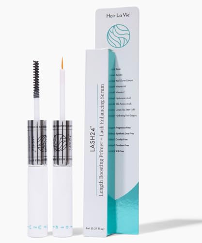 Lash24 by Hair La Vie - Eyelash Serum & Eyebrow Serum - Lash Enhancer and Primer - Dual Formula with AM Lash Primer & PM Lash Boost - Long Lash Serum to Lengthen Lashes All Day - 2-Month Supply