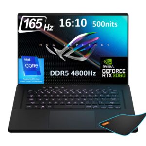 asus 2022 newest rog zephyrus 16'' fhd 165hz gaming laptop-intel core i7-12700h (beat i9-11900h), nvidia geforce rtx 3060 (tgp 120w) - thunderbolt 4 - with mouse pad (40gb ddr5 ram| 2tb pcie ssd)