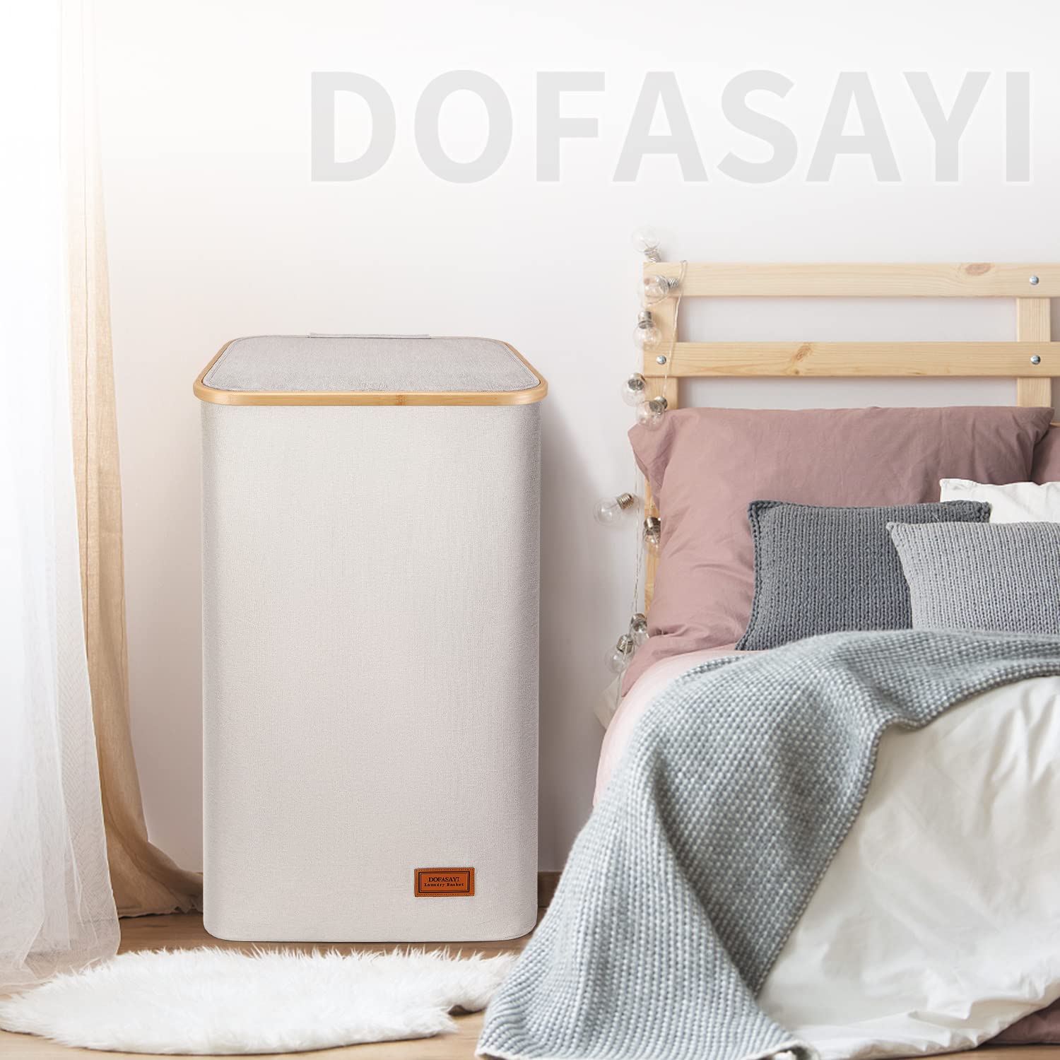 DOFASAYI Laundry Basket, Hamper with Lid - 120L Dirty Clothes Hamper with Removable Bag - Tall Laundry Bin - Bathroom, Dorm, Large Hamper for Laundry, Beige