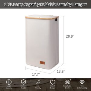 DOFASAYI Laundry Basket, Hamper with Lid - 120L Dirty Clothes Hamper with Removable Bag - Tall Laundry Bin - Bathroom, Dorm, Large Hamper for Laundry, Beige