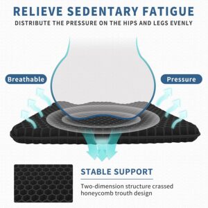 XSIUYU Gel Seat Cushion for Long Sitting - Back, Hip, Tailbone Pain Relief Cushion - Gel Seat Cushion for Office Chair, Cars - Egg Seat Gel Cushion for Wheelchair Pressure Relief Black