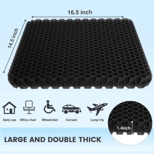 XSIUYU Gel Seat Cushion for Long Sitting - Back, Hip, Tailbone Pain Relief Cushion - Gel Seat Cushion for Office Chair, Cars - Egg Seat Gel Cushion for Wheelchair Pressure Relief Black