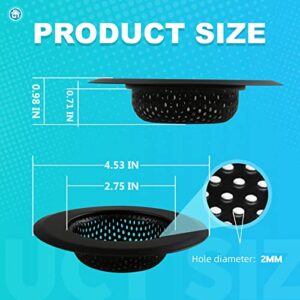 Sink Drain Strainer, 2 PCS Kitchen Sink Strainer - Upgraded Large Wide Rim 4.5" Diameter Stainless Sink Strainers for Kitchen Sinks, Suitable for Most Sink Drains, Anti Clogging - Regular Black
