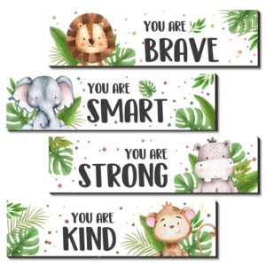 ubluro 4 pieces jungle animals wall art decors - motivational wall art，jungle animals wooden hanging wall prints plaques，jungle animals room decor for boys room