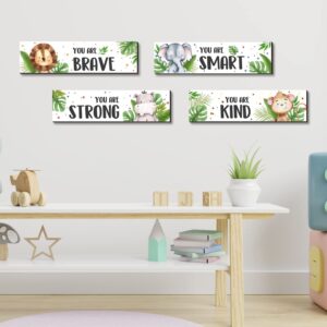 UBLURO 4 Pieces Jungle Animals Wall Art Decors - Motivational Wall Art，Jungle Animals Wooden Hanging Wall Prints Plaques，Jungle Animals Room Decor for Boys Room