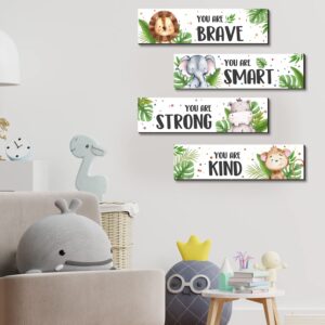 UBLURO 4 Pieces Jungle Animals Wall Art Decors - Motivational Wall Art，Jungle Animals Wooden Hanging Wall Prints Plaques，Jungle Animals Room Decor for Boys Room