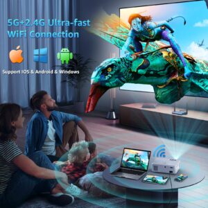 Projector with 5G WiFi Bluetooth, Native 1080P Movie Projector, 10000L 4K Support Portable Outdoor Projector, 2023 Upgraded Projector Compatible with HDMI, VGA, USB, Laptop, iOS & Android Smartphone