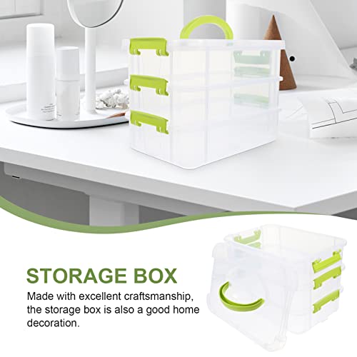 3-Tier Stackable Storage Container Box Handled Organizer Storage Box Stackable Carry Box with Removable Tray Transparent Storage Case Stack Carry Storage Box