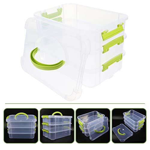 3-Tier Stackable Storage Container Box Handled Organizer Storage Box Stackable Carry Box with Removable Tray Transparent Storage Case Stack Carry Storage Box