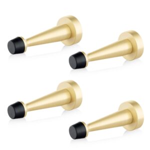 qogrisun's heavy duty solid brass door stops,3-1/4-inch total length of decorative door stopper wall protector with rubber bumper tip - brushed brass (4-pack)