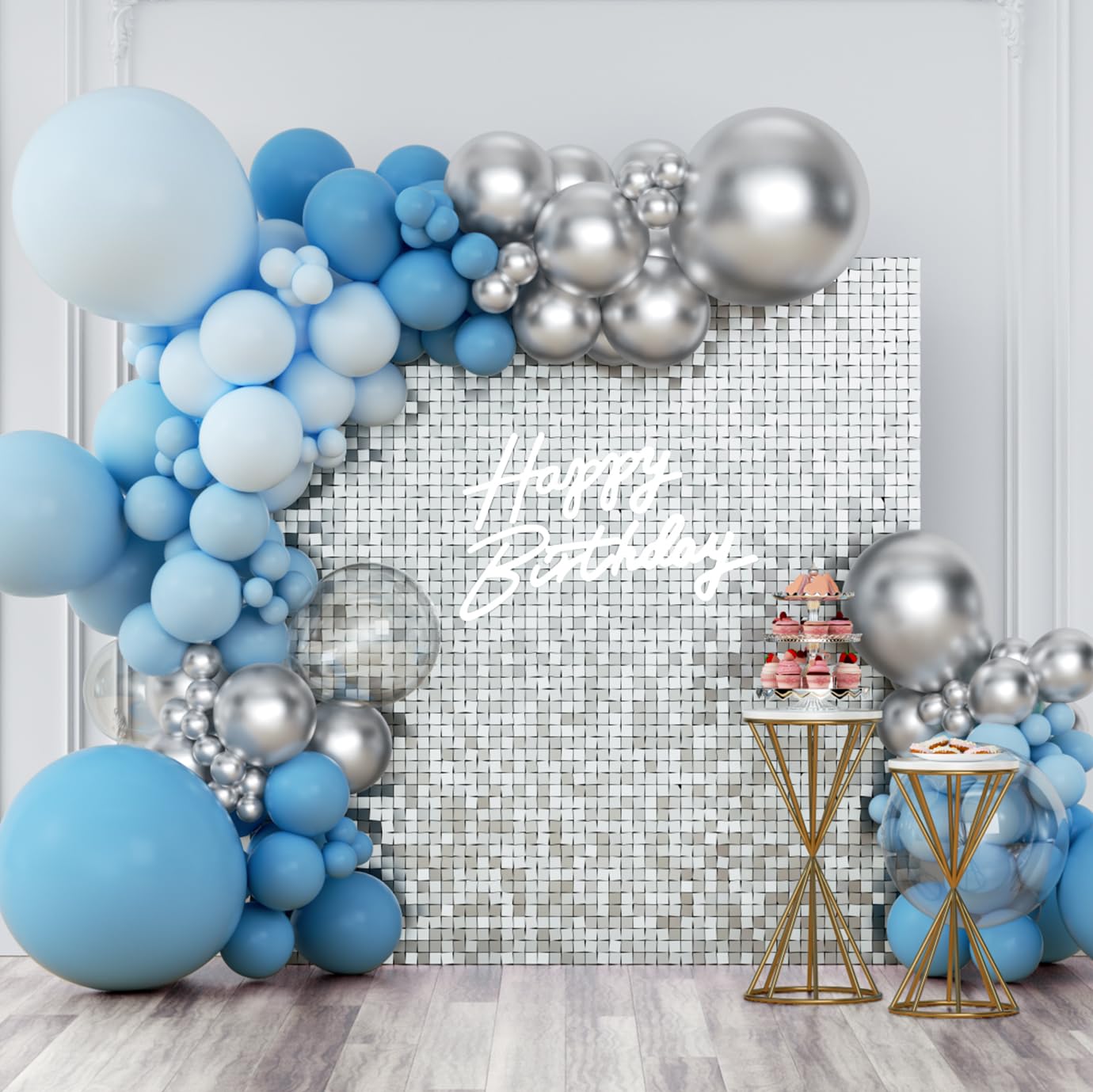 Shimmer Wall Backdrop Panels 24Pcs Square Silver Sequin Shimmer Backdrop Decor for Wedding, Anniversary, Birthday Party Decoration.