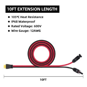 Maelorso XT60 Extension Cable to Solar Connector 10ft 12AWG Wire Solar Panel Cable for EFDELTA/River Portable Power Station Solar Generator