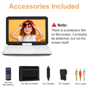 YOOHOO 16.9" Portable DVD Player with 14.1" Large Swivel HD Screen, Designed with Screen Button, Support USB/SD Card/Sync TV/Multi Discs, Region-Free, Power Adapter, Car Charger, Car Headrest Case