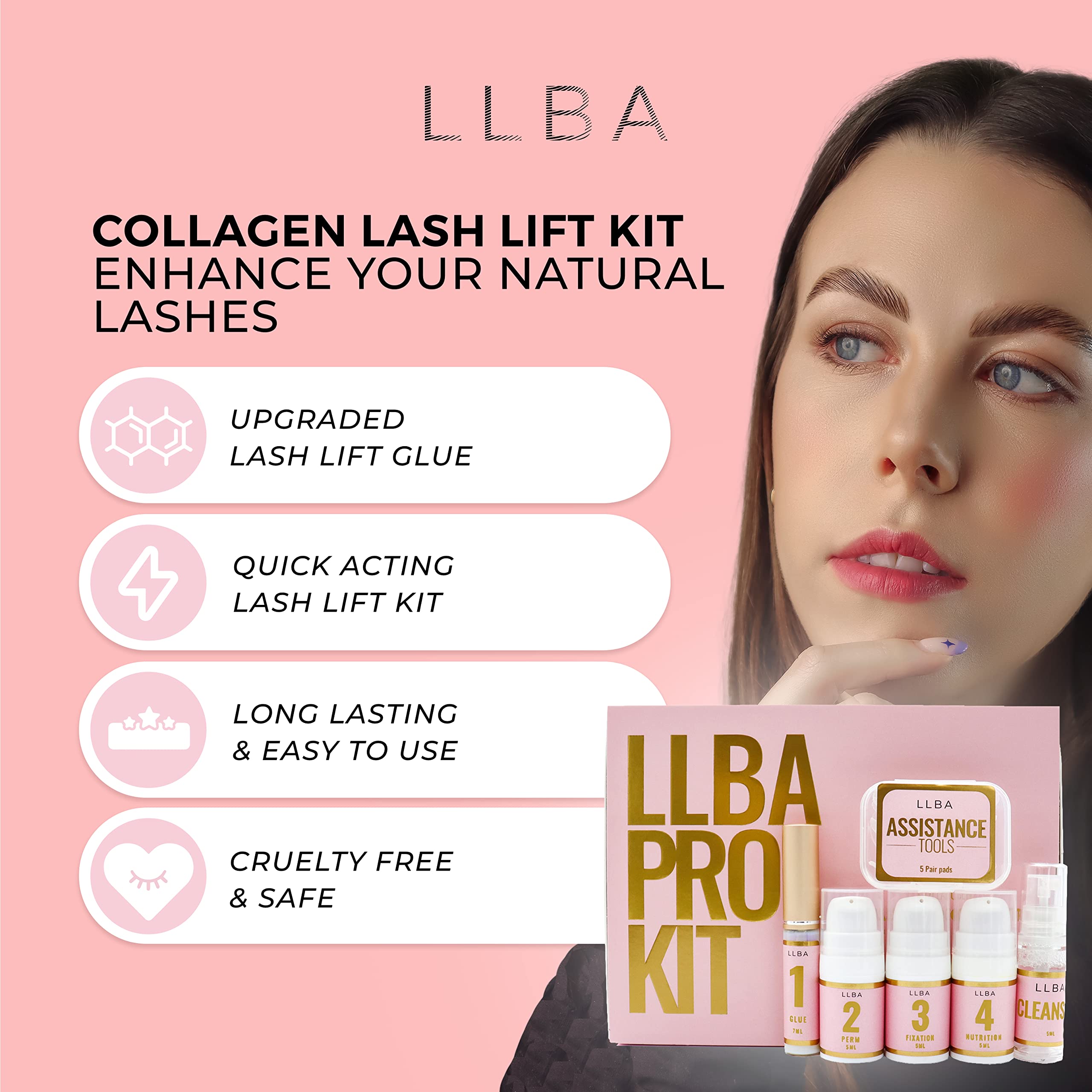 LLBA Lash Lift Kit, Eyelash Perm Kit, Professional Use, Upgraded Incredients, Long-Lasting, Semi-Permanent Curling, Ensuring Hyngen & Easy Cleaning