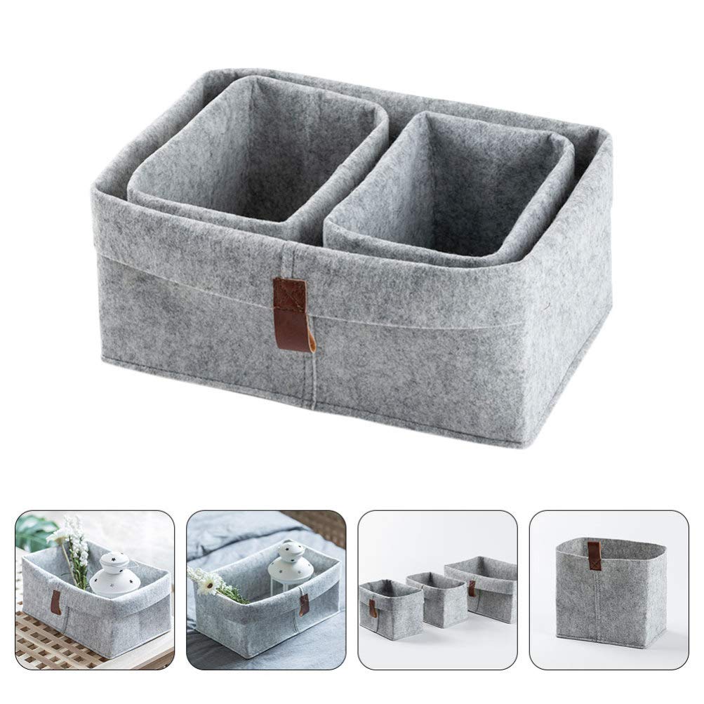 Zerodeko 3pcs Felt Storage Basket Storage Bin Collapsible Drawer Basket Small Storage Basket Toy Storage Baskets Decorative Basket Square Basket Toy Storage Chest Foldable Baby Fabric