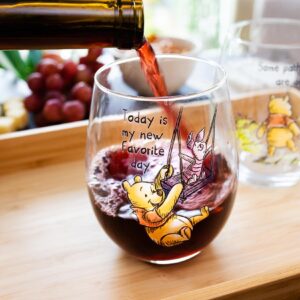 Disney Winnie The Pooh Quotes Teardrop Stemless Wine Glass Set | Tumbler Cup For Mimosas, Cocktails | Each Holds 20 Ounces