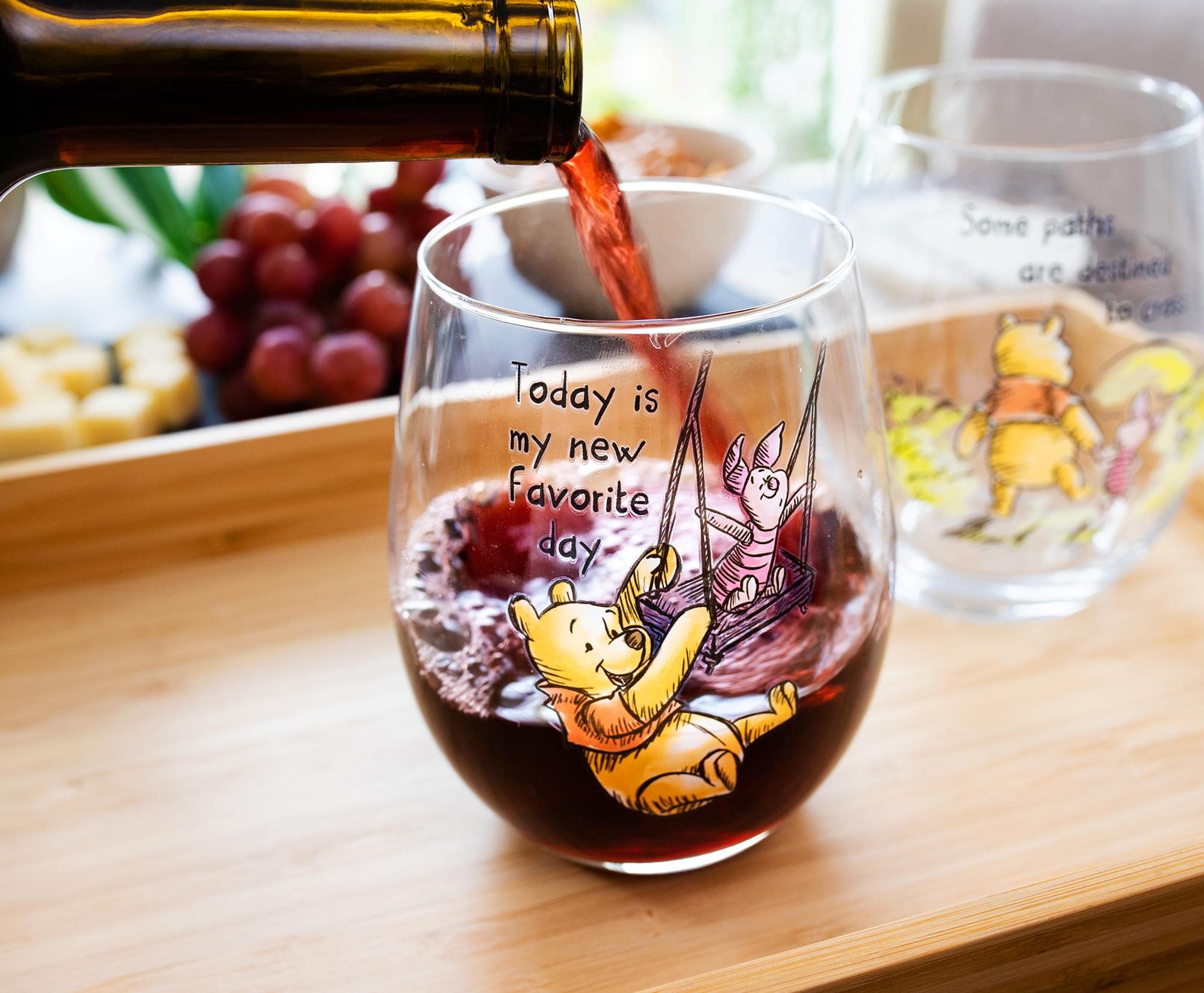 Disney Winnie The Pooh Quotes Teardrop Stemless Wine Glass Set | Tumbler Cup For Mimosas, Cocktails | Each Holds 20 Ounces